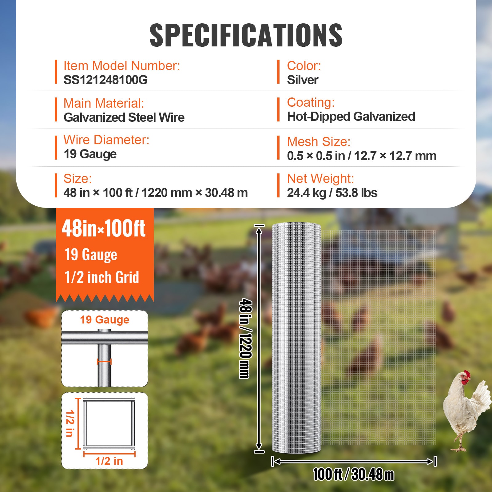 Galvanised Wire Mesh Fencing Roll For Garden And Rabbit Cages_voghion.com